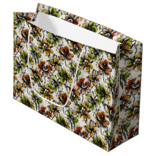 Grand Sac Cadeau Fleurs abstraites au stylo et à l'encre avec lavis