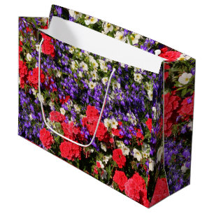 Grand Sac Cadeau Fleurs annuelles violettes, rouges et blanches