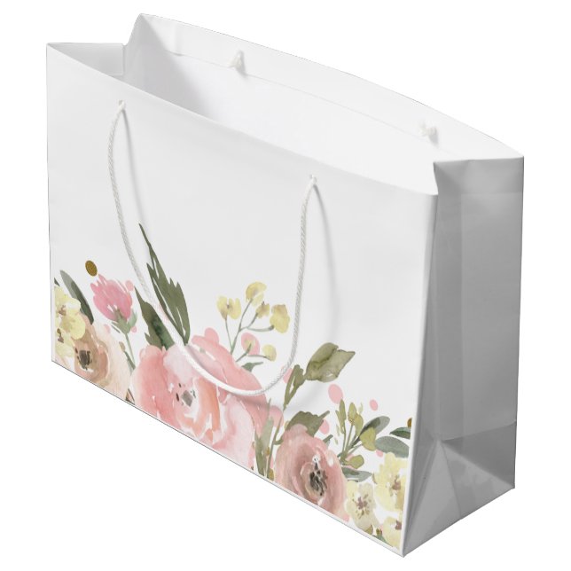Grand Sac Cadeau Fleurs aquarelle or rose (Dos Angle)
