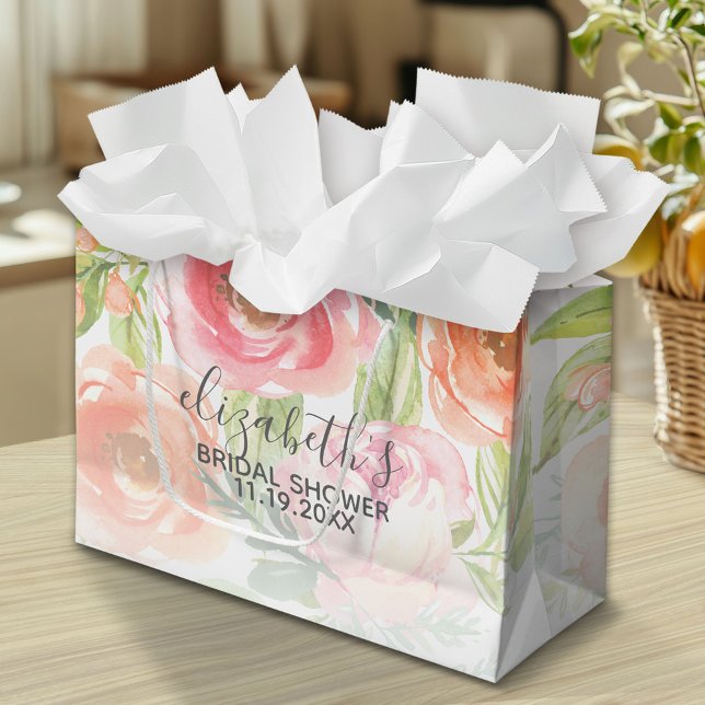 Grand Sac Cadeau Fleurs Aquarelles Peintes Shower de Mariée (Custom Gift Bag)
