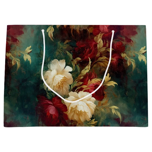 Grand Sac Cadeau Fleurs blanches et rouges romantiques Mariage Baby (Devant)