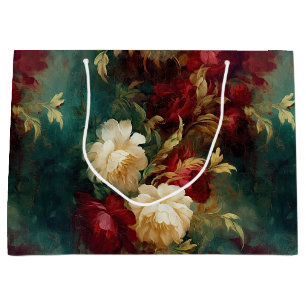 Grand Sac Cadeau Fleurs blanches rouges romantiques Mariage Baby Sh