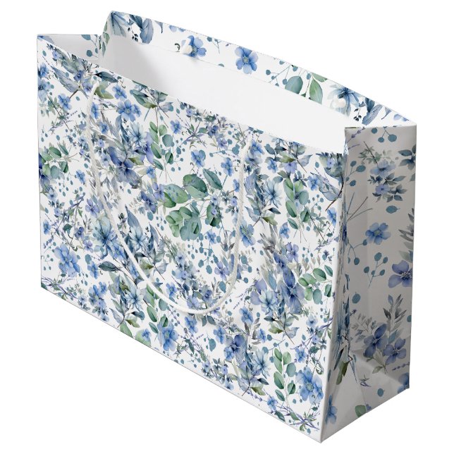Grand Sac Cadeau Fleurs Bleues (Dos Angle)