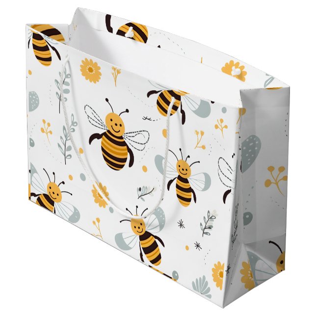 Grand Sac Cadeau Fleurs Bulles Papier Enveloppant Abeille Ensemble  (Dos Angle)