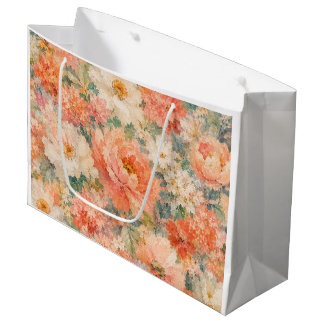 Grand Sac Cadeau fleurs Corail Fleur de Pêche Romantique Fleurit Dé