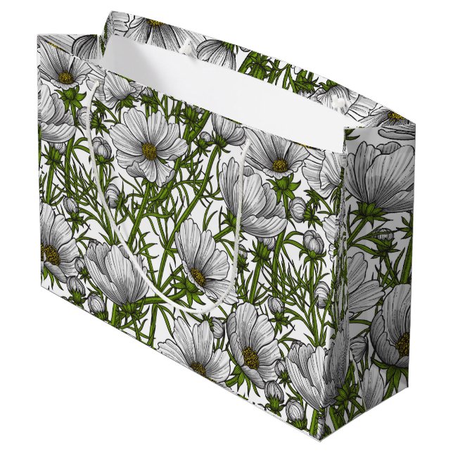 Grand Sac Cadeau Fleurs cosmos blanches (Dos Angle)