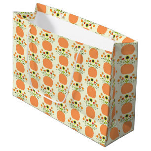 Grand Sac Cadeau Fleurs d'action de grâces à motif Citrouille