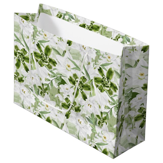 Grand Sac Cadeau Fleurs d'aquarelle blanche 2 (Devant Angle)