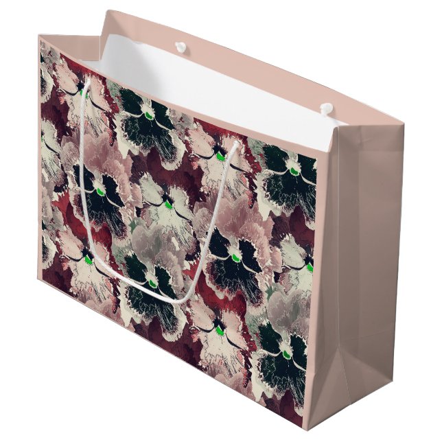 Grand Sac Cadeau Fleurs d'aquarelle rose, bordeaux (Devant Angle)