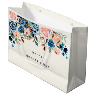 Grand Sac Cadeau Fleurs d'aquarelle rose et bleu Fête des mères