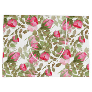 Grand Sac Cadeau Fleurs d'aquarelle rose rose roses fleuris