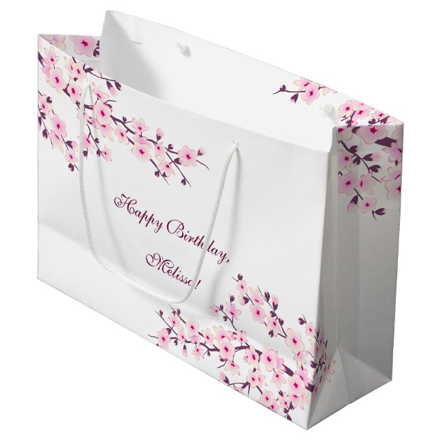 Grand Sac Cadeau Fleurs de cerises florales Anniversaire (Devant Angle)