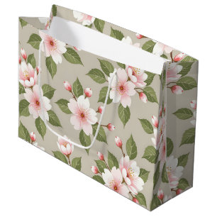 Grand Sac Cadeau Fleurs de cerisier élégantes motif sans couture