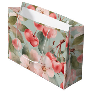 Grand Sac Cadeau Fleurs de cerisier et cerises Art de printemps