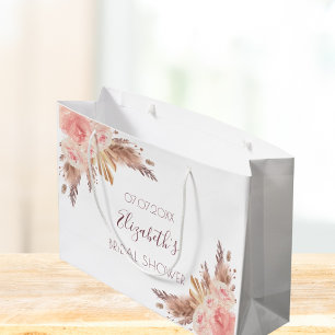 Grand Sac Cadeau Fleurs de douche de mariage rose blush herbe de pa