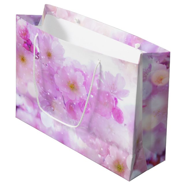 Grand Sac Cadeau Fleurs de fleurs de cerisier rose (Devant Angle)