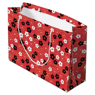 Grand Sac Cadeau Fleurs de fleurs de cerisier rouge Sakura japonais