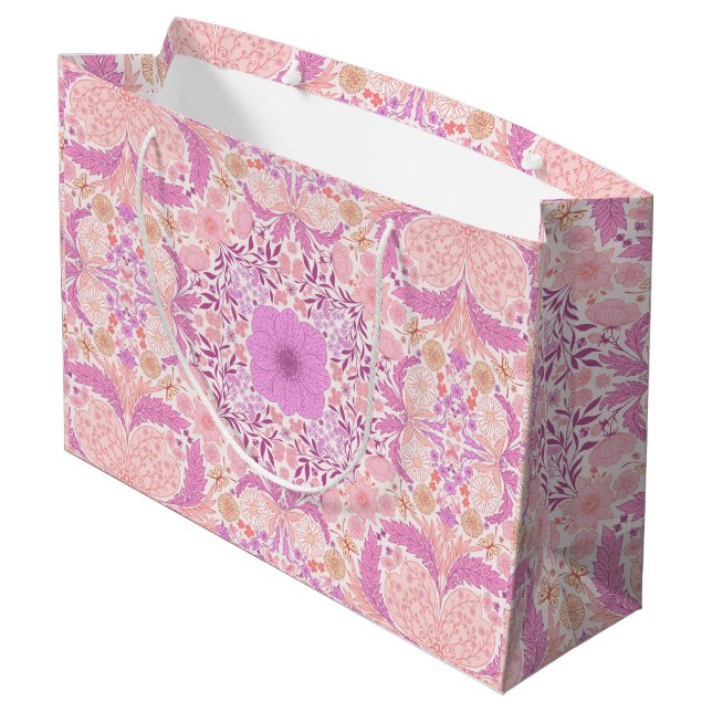 Grand Sac Cadeau Fleurs de jardin rétro en rose (Dos Angle)