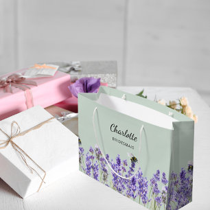 Grand Sac Cadeau Fleurs de lavande sage vert bridesmaid