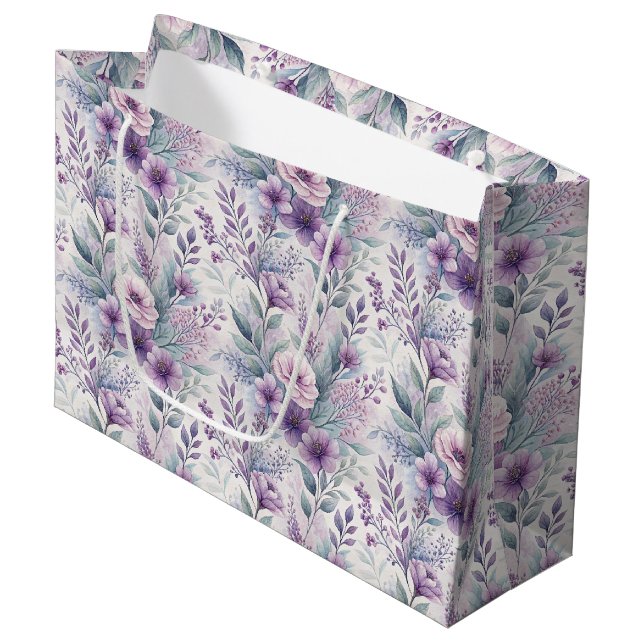 Grand Sac Cadeau Fleurs de Lavande Violette (Devant Angle)