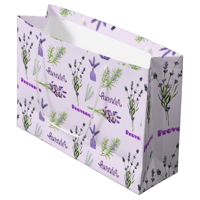 Grand Sac Cadeau Fleurs de lavande violette et bouquets de lavande (Devant Angle)