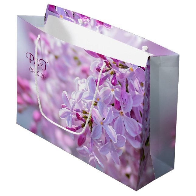 Grand Sac Cadeau Fleurs de lilas rose (Devant Angle)