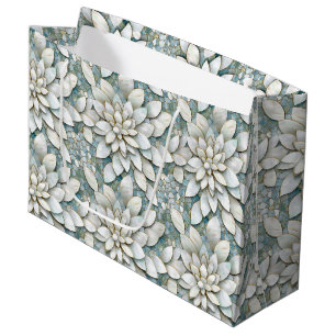Grand Sac Cadeau Fleurs de lotus blanc bleu