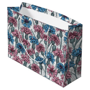 Grand Sac Cadeau Fleurs de maïs roses et bleues, fleurs sauvages su