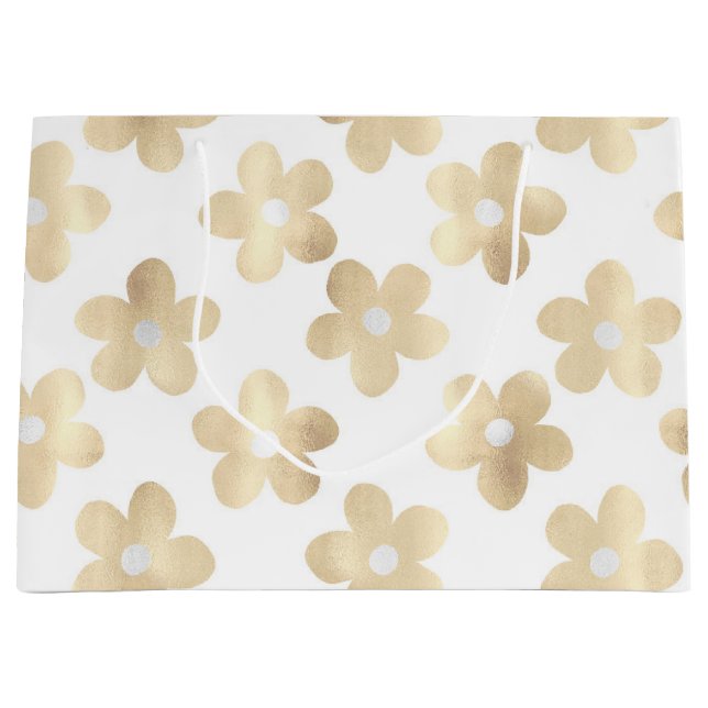 Grand Sac Cadeau Fleurs de marguerite en or blanc rétro (Devant)