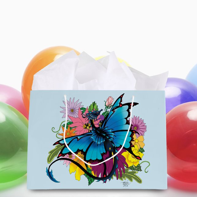 Grand Sac Cadeau Fleurs de papillon bleu Dragon (Créateur téléchargé)