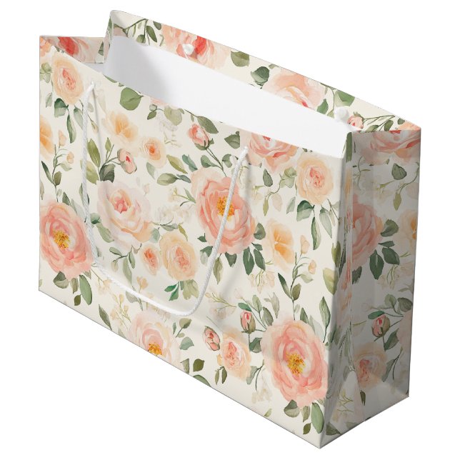 Grand Sac Cadeau Fleurs de Pêche Jolies Mariage (Devant Angle)