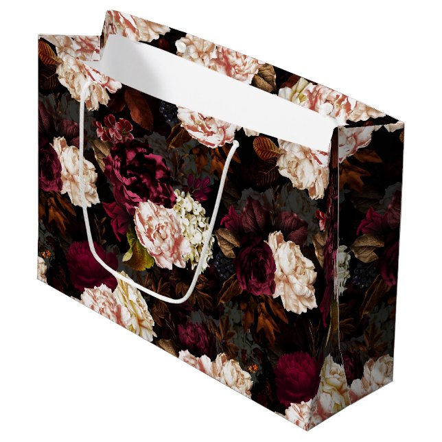 Grand Sac Cadeau Fleurs de pivoines antiques baroques luxuriantes s (Devant Angle)