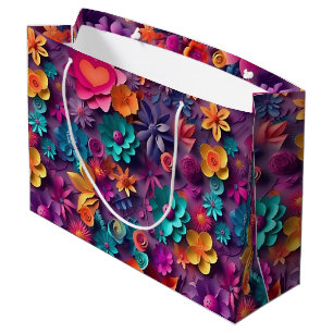 Grand Sac Cadeau Fleurs de printemps colorées Motif
