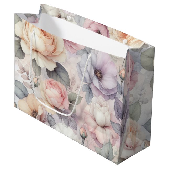 Grand Sac Cadeau Fleurs de rose élégantes (Devant Angle)
