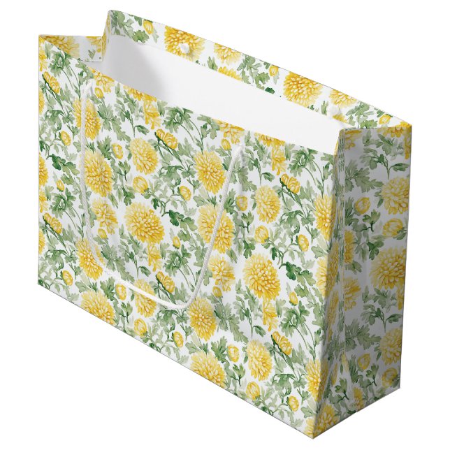 Grand Sac Cadeau Fleurs de Souci Jaune Shower de Mariée (Devant Angle)