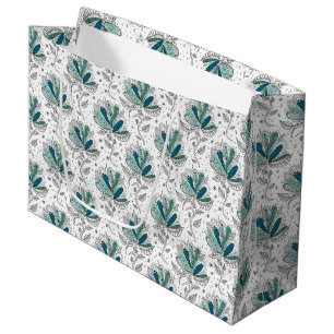 Grand Sac Cadeau Fleurs de style abstrait en nuances de vert, Art D