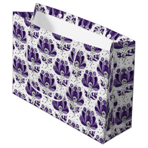 Grand Sac Cadeau Fleurs de style d'art abstrait en nuances de pourp
