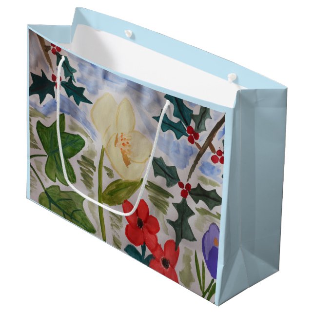 Grand Sac Cadeau Fleurs d'hiver & Holly (Devant Angle)