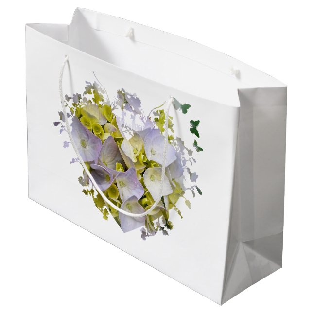 Grand Sac Cadeau Fleurs d'Hydrangée dans un coeur (Dos Angle)