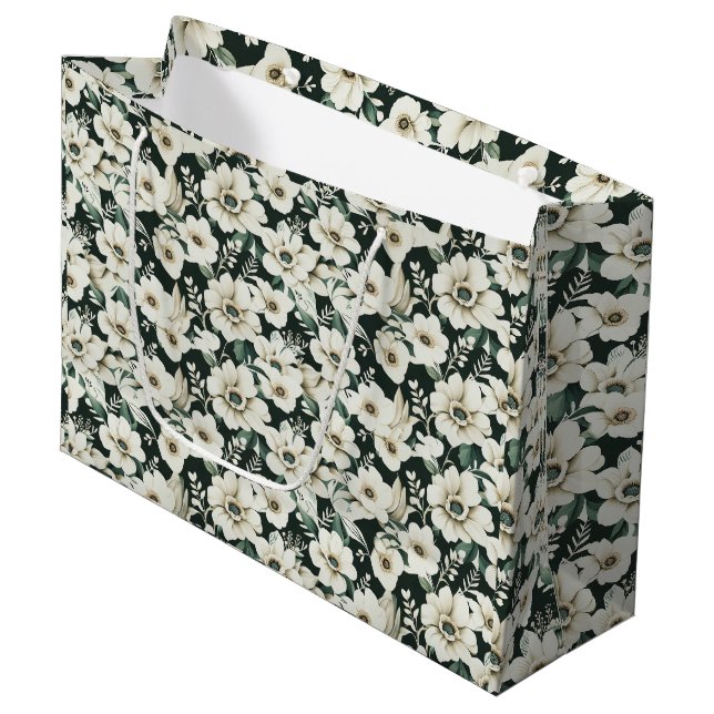 Grand Sac Cadeau Fleurs d'ivoire élégantes (Devant Angle)