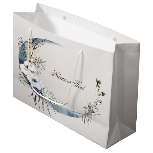 Grand Sac Cadeau Fleurs d'Orchidée Blanche Boho Lune Bleue Élégante (Devant Angle)