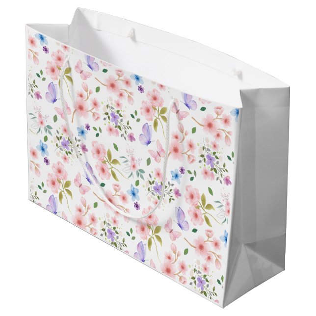 Grand Sac Cadeau Fleurs et papillons (Dos Angle)