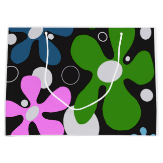 Grand Sac Cadeau Fleurs funky en vert, rose & bleu