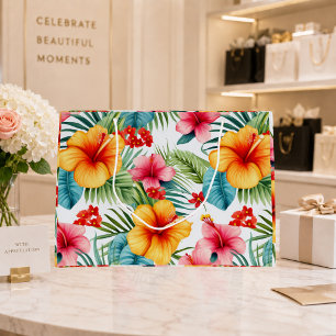 Grand Sac Cadeau Fleurs Hawaïennes Exotiques 