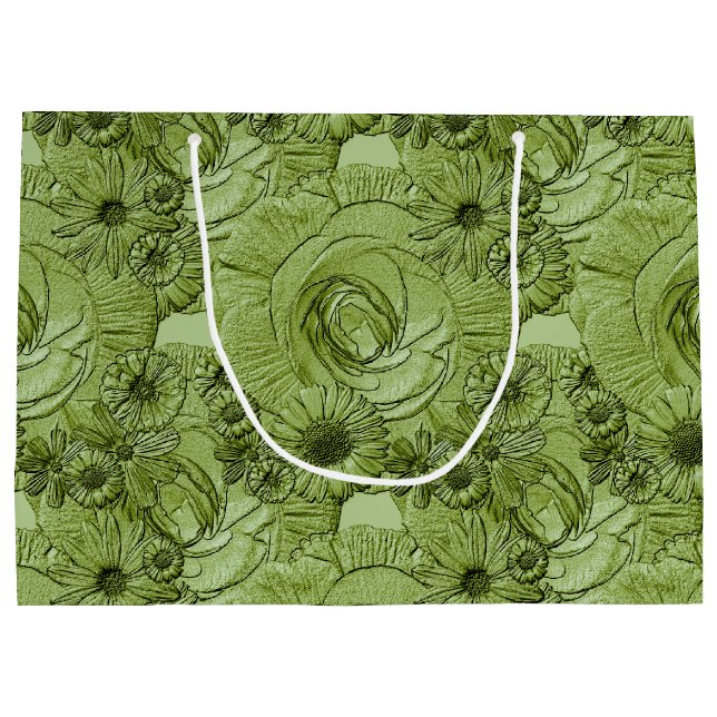 Grand Sac Cadeau Fleurs incorporées - Sac-CADEAU vert L (Dos)