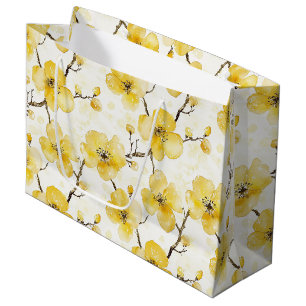 Grand Sac Cadeau Fleurs Jaunes Dorées Mariage