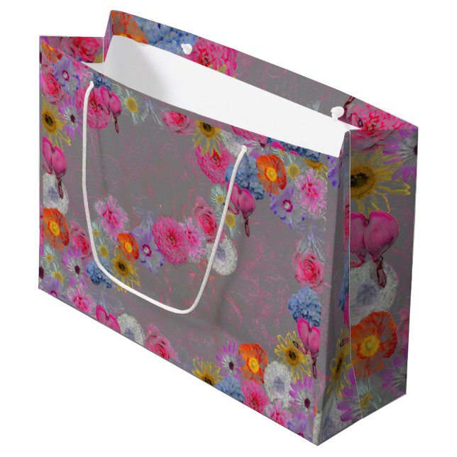 Grand Sac Cadeau Fleurs mixtes dans l'art moderne (Devant Angle)