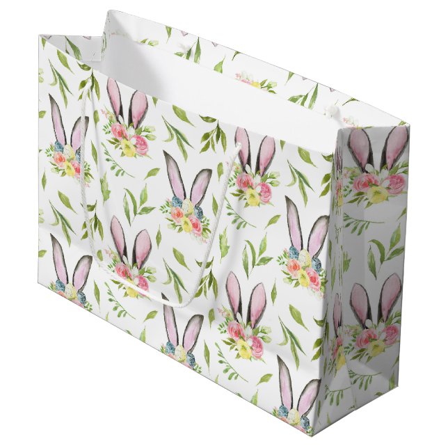 Grand Sac Cadeau Fleurs Oeufs et lapins (Devant Angle)