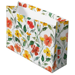 Grand Sac Cadeau Fleurs orange jaune Anniversaire