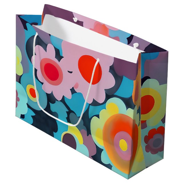 Grand Sac Cadeau Fleurs rétro mod  (Devant Angle)